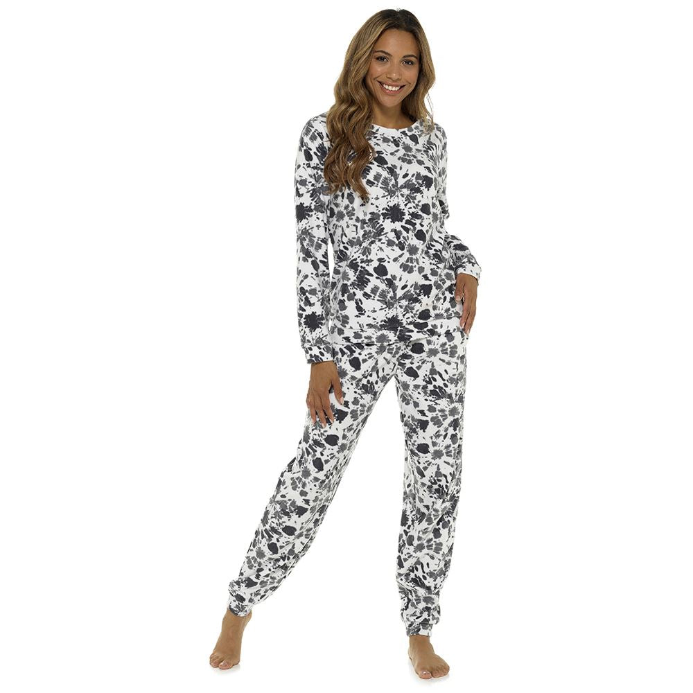 Foxbury Womens Tie Dye Fleece Pyjamas - Grey
