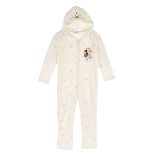 Girls Disney Frozen Fleece 'Sister Love' Hooded Onesie - Cream