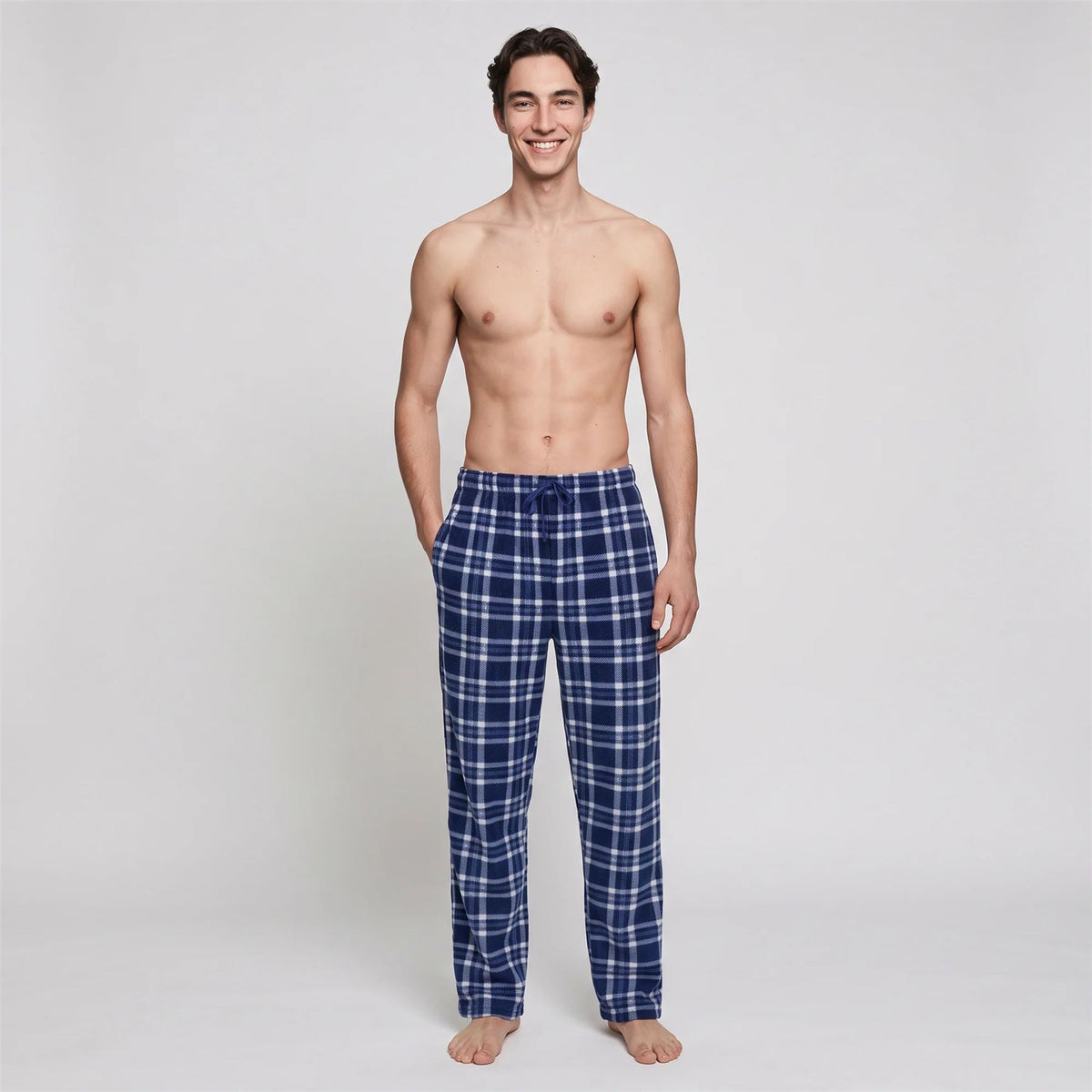 Gaubert Mens Check Fleece Lounge Pants (2 Pack) - Red/Blue Gaubert