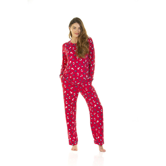La Marquise Womens Jersey Knit Scotty Dog Pyjamas - Red