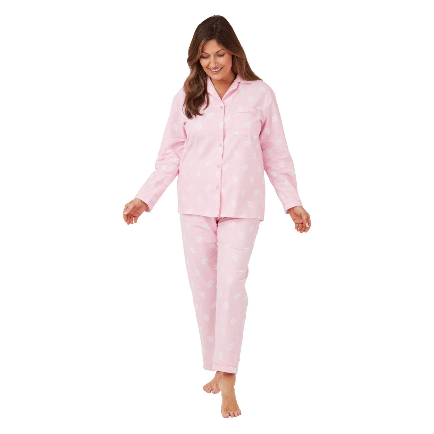 Marlon Womens Leaf Print Brushed Cotton Pyjamas - Pink