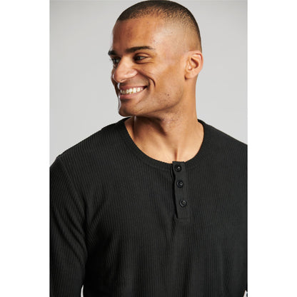 Loungeable Mens Ribbed Fleece/Woven Pyjamas - Black/Grey Check