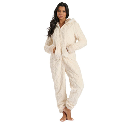 Loungeable Womens Cable Cut Faux Fur Sherpa Fleece Onesie Loungeable