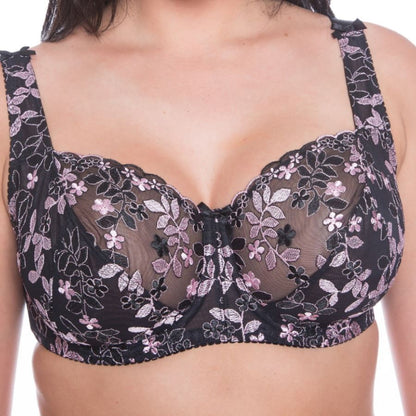 Gemm Full Cup Embroidered Bra - Black/Pink Gemm