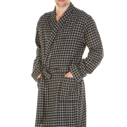 Haigman Mens Brushed Cotton Robe - Navy Check