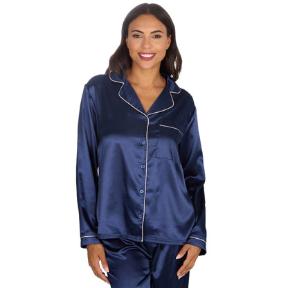 Slumber Party Womens Satin Pyjamas - Navy