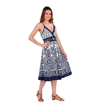 Pistachio Paisley Print Crossover Dress - Navy