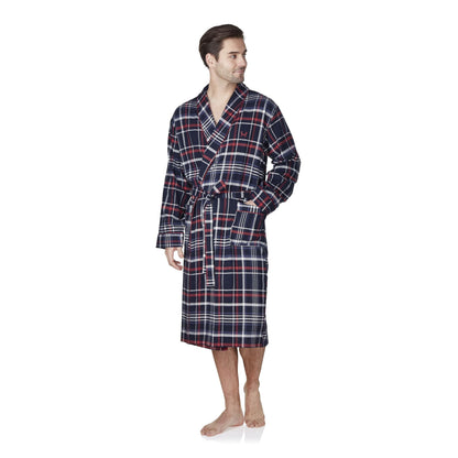 Haigman Mens Brushed Cotton Robe - Navy/Red Check Haigman