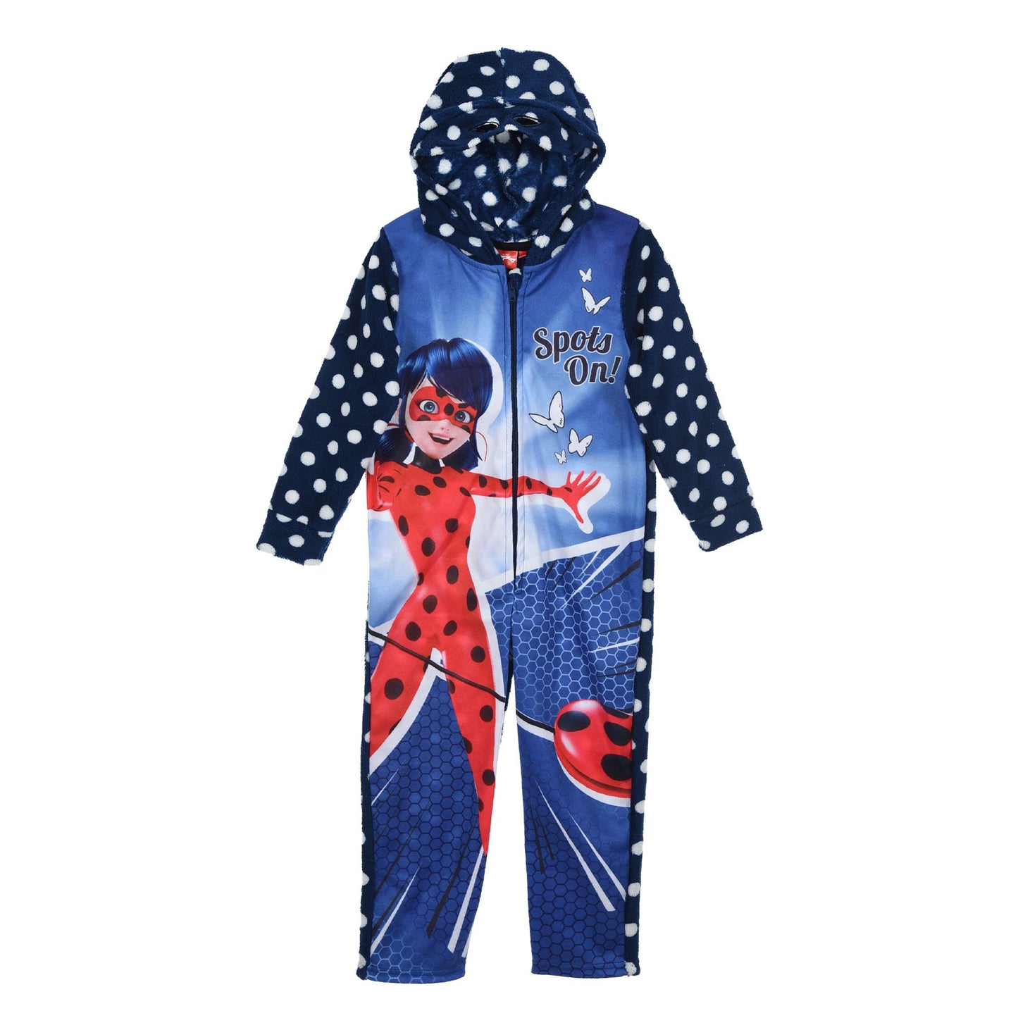 Girls Miraculous Ladybug Fleece Hooded Onesie - Navy