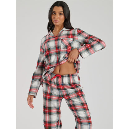 Loungeable Womens Check Brushed Cotton Flannel Pyjamas - Red