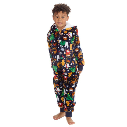 Kids All Over Print Fleece Christmas Onesie - Navy (2-6 Years) Onezee