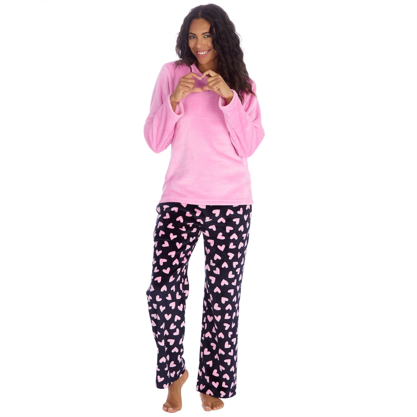 Forever Dreaming Womens Fleece Pyjamas - Dark Navy Hearts