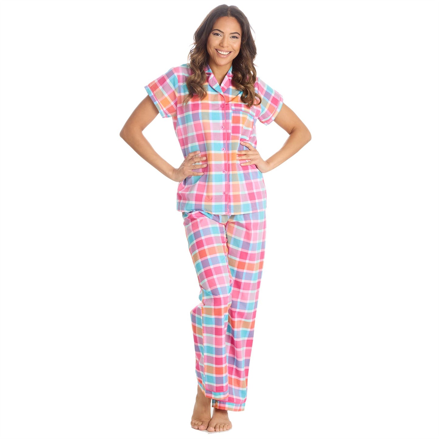 Forever Dreaming Womens Yarn Dyed Woven Check Pyjamas - Mint