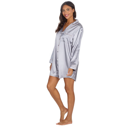 Slumber Party Womens Satin Nightshirt - Gunmetal