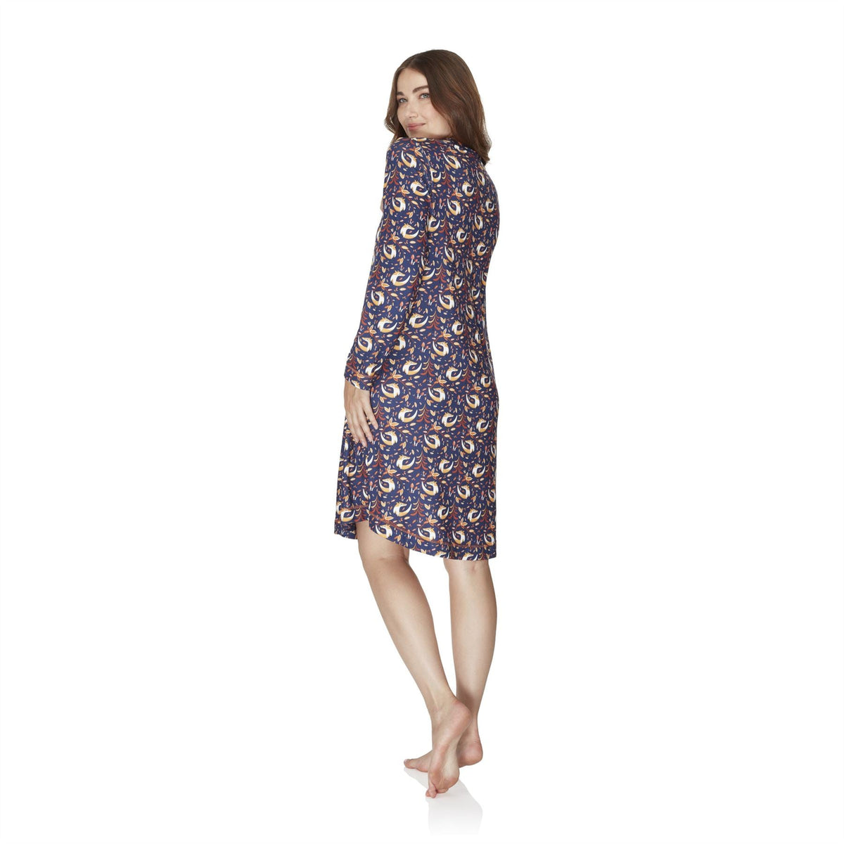 Wysteria Lane Womens Jersey Knit Long Sleeve Nightdress - Navy Wysteria Lane
