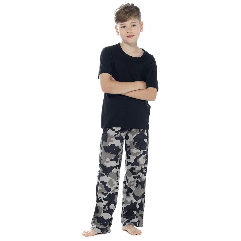 Foxbury Kids Camo Print Jersey Pyjamas - Black