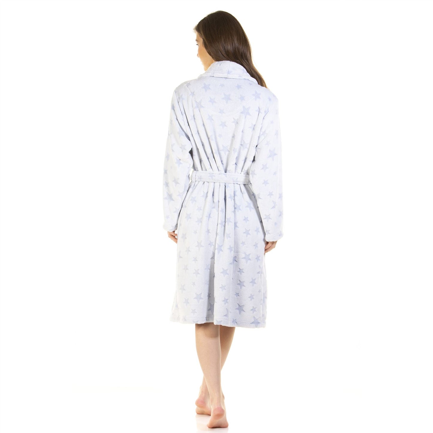 La Marquise Womens Supersoft Fleece Robe - Blue Stars