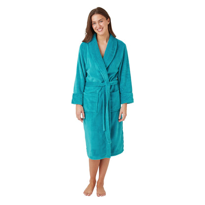 Indigo Sky Womens Shimmer Burnout Fleece Robe - Teal