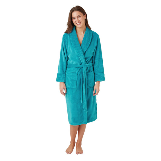 Indigo Sky Womens Shimmer Burnout Fleece Robe - Teal