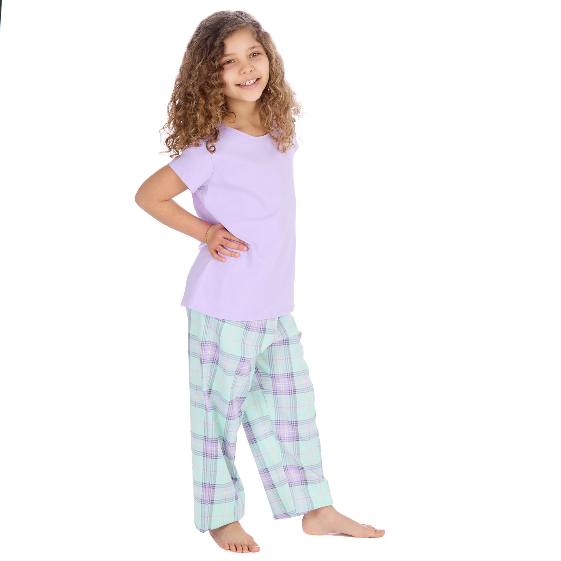 Forever Dreaming Girls T Shirt and Check Pants Pyjamas - Lilac Forever Dreaming