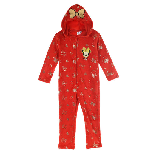Girls Minnie Mouse Fleece Foil Print Onesie - Red