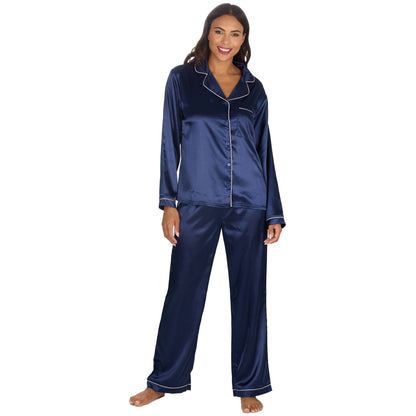 Slumber Party Womens Satin Pyjamas - Navy