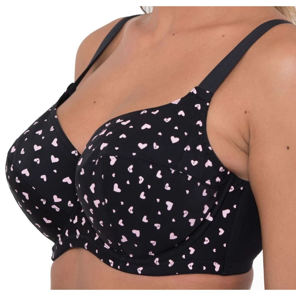 Gemm Full Cup Heart Print Bra - Black/Pink