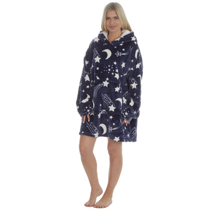 Forever Dreaming Womens Oversized Fleece Hoodie - Navy Stars
