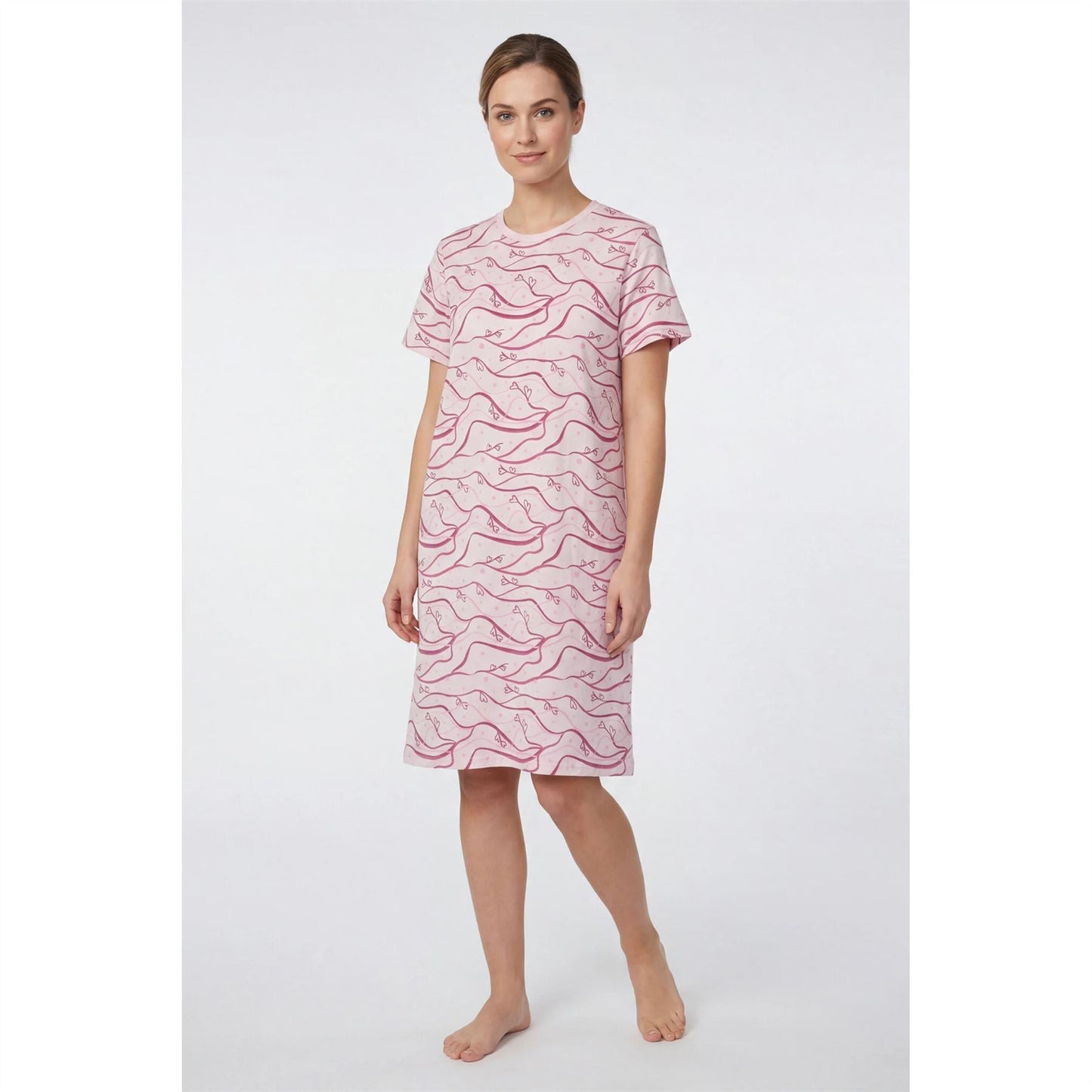 Gaubert Womens Heart Print Short Sleeve Nightdress - Pink Gaubert