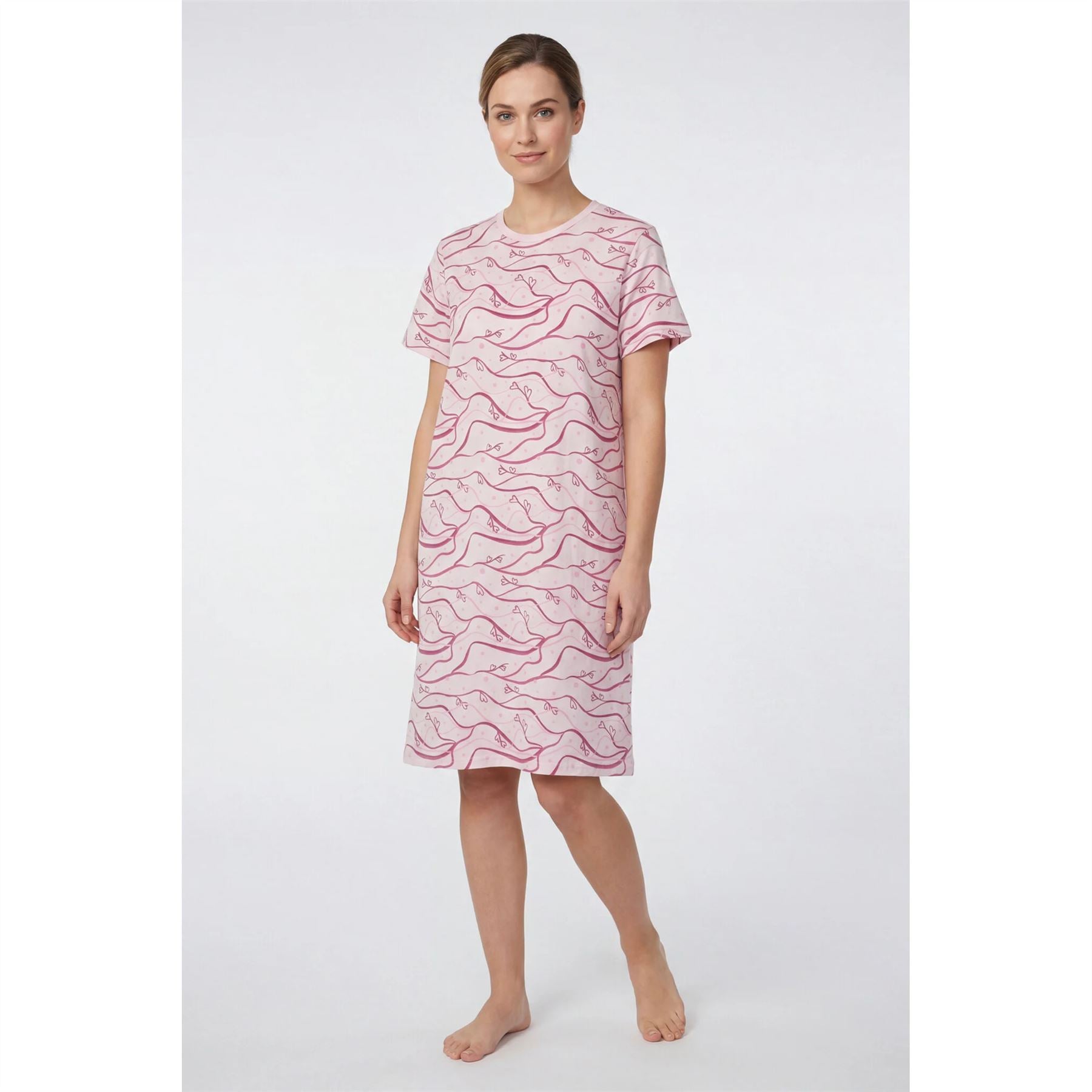 Gaubert Womens Heart Print Short Sleeve Nightdress - Pink Gaubert