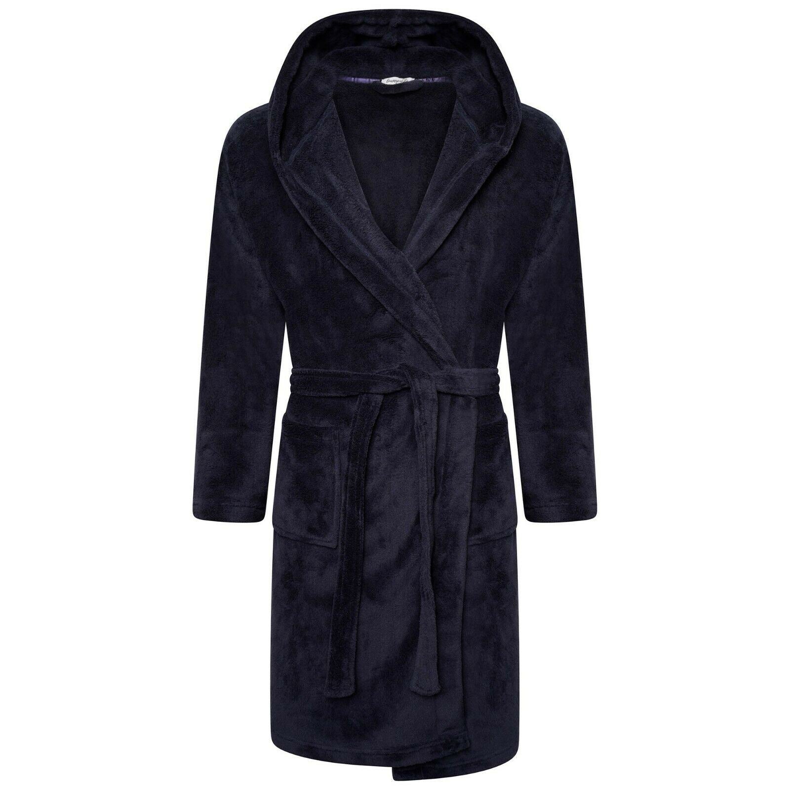 Loungeable Mens Fleece Hooded Robe - Navy Loungeable