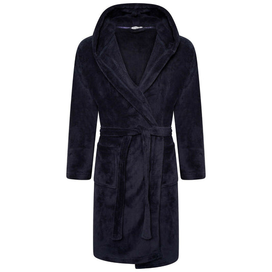 Loungeable Mens Fleece Hooded Robe - Navy