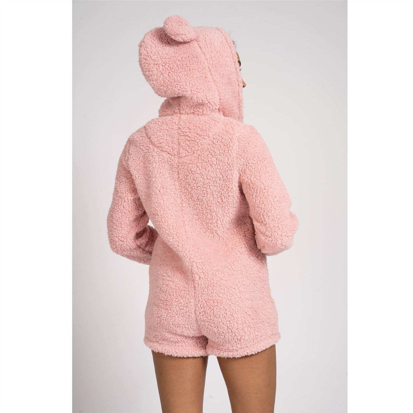 Loungeable Womens Teddy Sherpa Fleece Romper Onesie - Pink