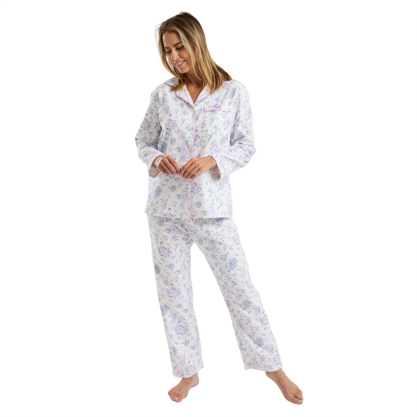 Marlon Womens Floral Bouqet Brushed Cotton Pyjamas - Lavender