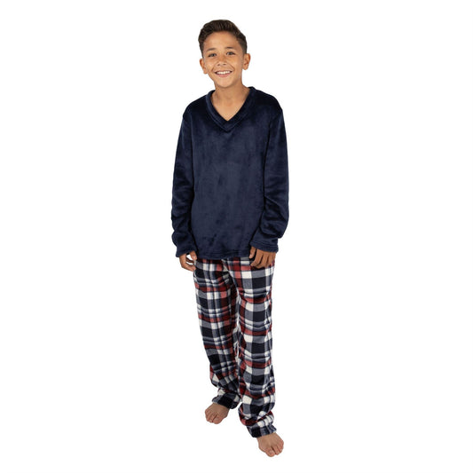 Cargo Bay Kids Fleece Pyjamas - Burgundy Check Cargo Bay