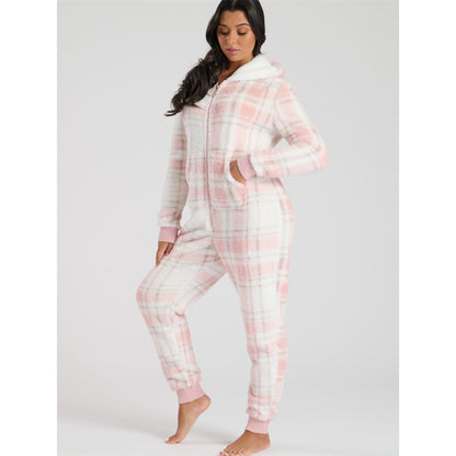 Loungeable Womens Well Soft Check Fleece Onesie - Pink