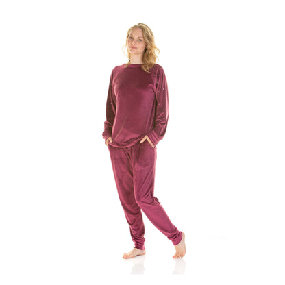 La Marquise Womens Velour Lounge Diamond Shoulder Pyjamas - Plum