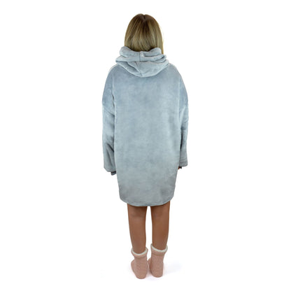 Foxbury Womens Oversized Fleece Hooded Blanket - Grey