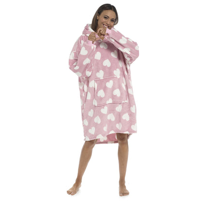 Follow That Dream Womens Heart Fleece Snuggle Hoodie - Pink