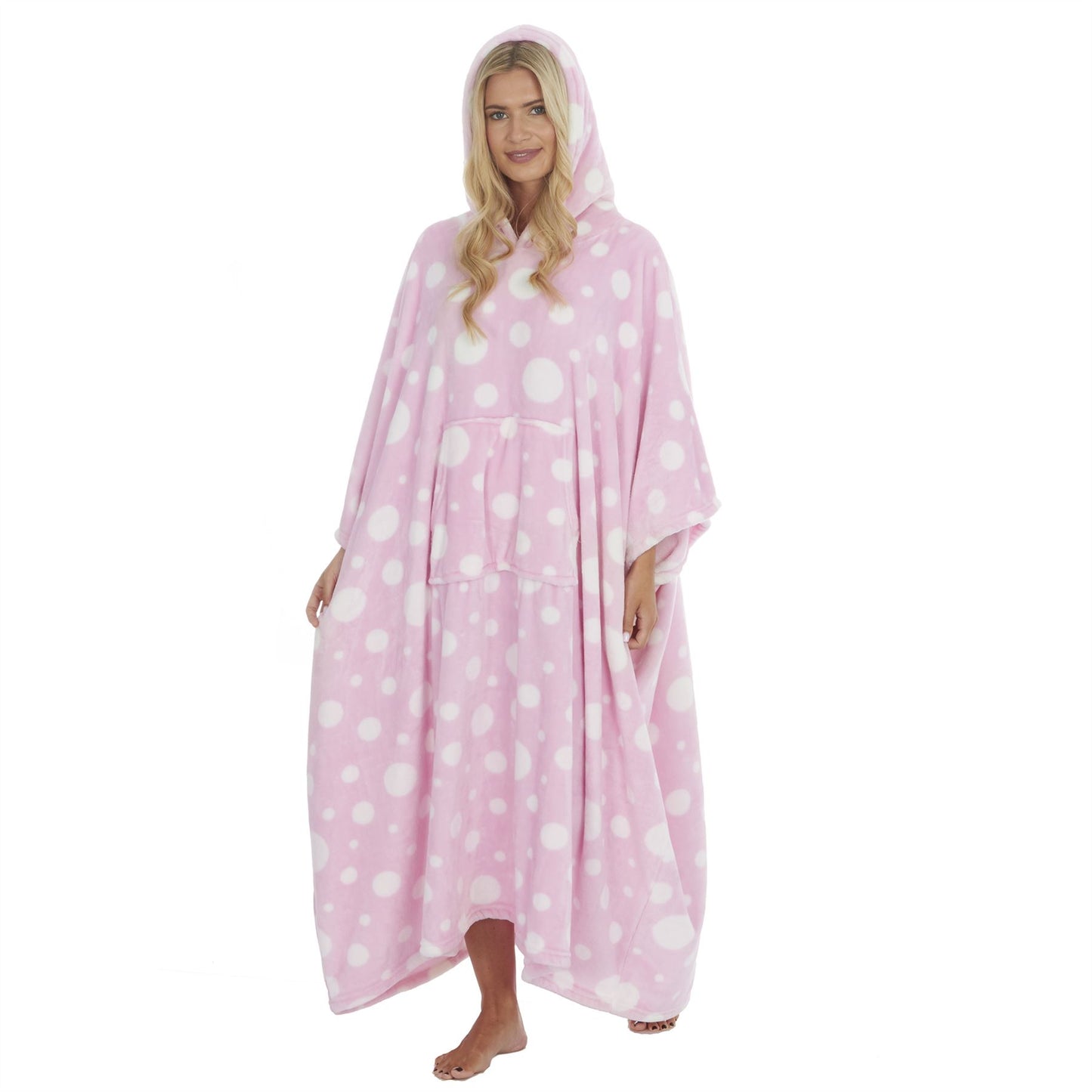 Forever Dreaming Womens Longline Fleece Poncho - Pink Spot