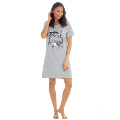 Forever Dreaming Dolphins 'As Free As The Ocean' Womens Nightdress - Grey