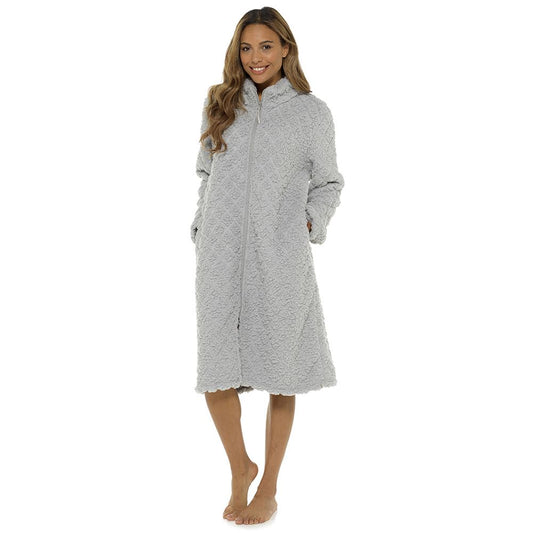 Foxbury Womens Diamond Quilted Zip Through Robe - Grey