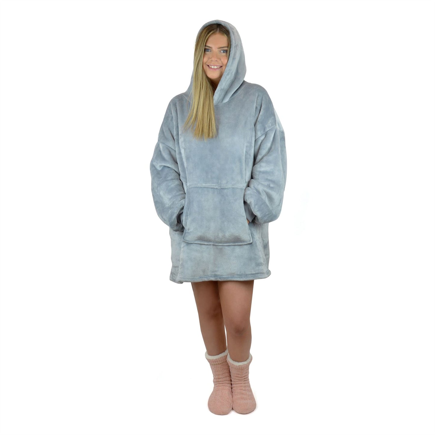 Foxbury Womens Oversized Fleece Hooded Blanket - Grey
