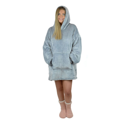 Foxbury Womens Oversized Fleece Hooded Blanket - Grey