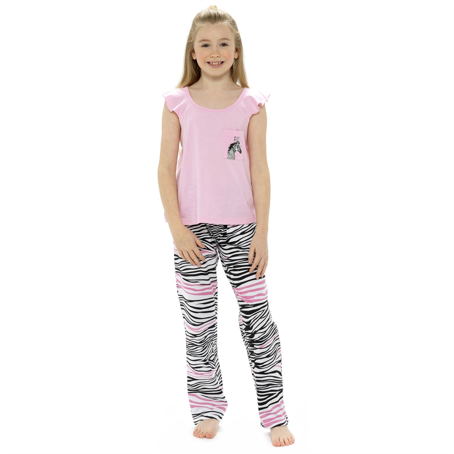 Foxbury Girls Zebra Pyjama Top and Bottoms - Pink/Print