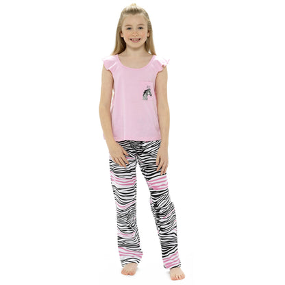 Foxbury Girls Zebra Pyjama Top and Bottoms - Pink/Print
