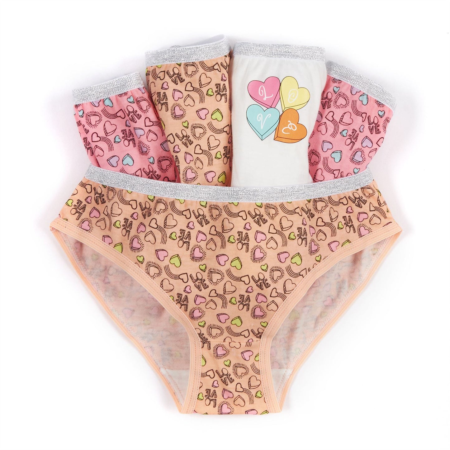 4Kidz Girls Briefs (5 Pack) - Hearts (7-13 Years)