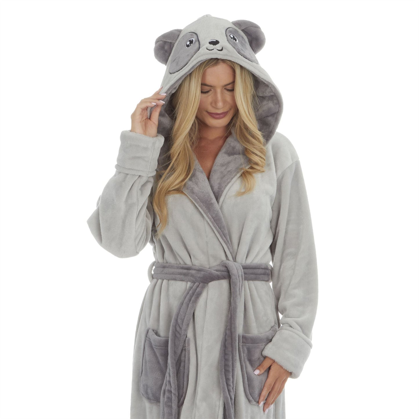 Forever Dreaming Womens Novelty Fleece Panda Robe - Grey