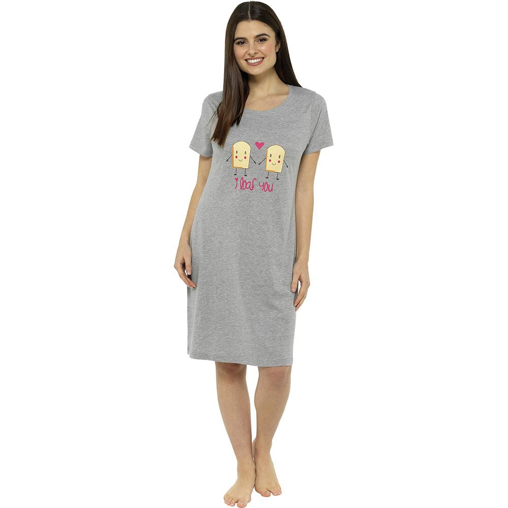 Follow That Dream I Loaf You Toast Print Nightdress - Grey