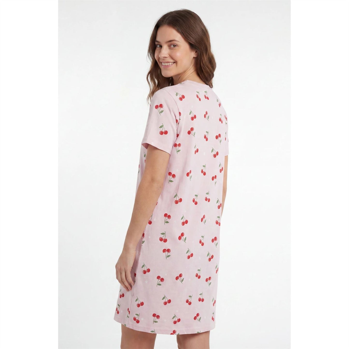 Gaubert Womens Cherry Print Short Sleeve Nightdress - Pink Gaubert